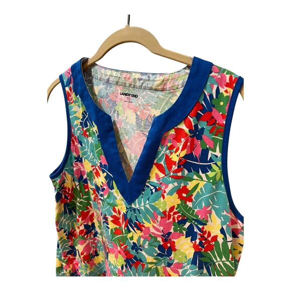 Lands’ End Women’s V-Neck Blue Multi Floral Cotton Dress w/ Pockets Size Medium - Picture 2 of 6